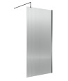 Nuie Fluted Wetroom Screen, Durable Fixed Glass Shower Screen with Support Bar for Wet Room in Brushed Pewter, 1850 x 1000mm