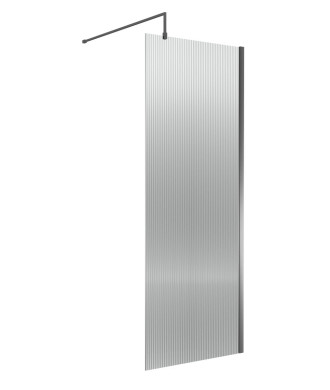 Nuie Fluted Wetroom Screen, Durable Fixed Glass Shower Screen with Support Bar for Wet Room in Brushed Pewter, 1850 x 800mm