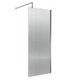 Nuie Fluted Wetroom Screen, Durable Fixed Glass Shower Screen with Support Bar for Wet Room in Brushed Pewter, 1850 x 900mm