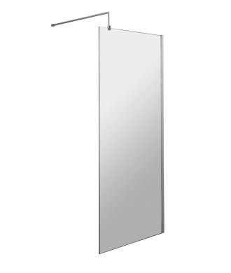 Hudson Reed Wetroom Screen & Support Bar, Durable Toughened Glass Wet Room Glass Panels Wetroom Shower Screen in Chrome, 800mm