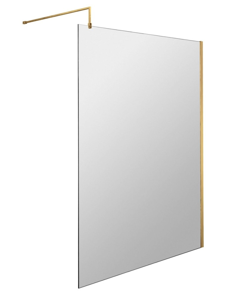 Hudson Reed Wetroom Screen & Support Bar, Durable Toughened Glass Wet Room Glass Panels Wetroom Shower Screen in Brushed Bras...
