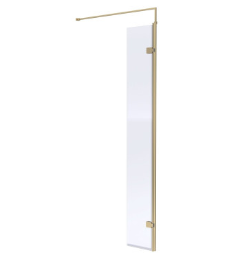 Hudson Reed Wetroom Swing Screen, Toughened Glass Wet Room Glass Panels & Wetroom Shower Screen in Brushed Brass, 300mm x 1950mm