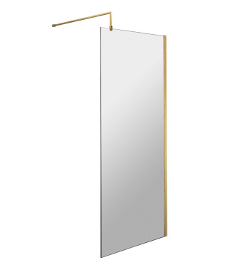 Hudson Reed Wetroom Screen & Support Bar, Durable Toughened Glass Wet Room Glass Panels Wetroom Shower Screen in Brushed Bras...