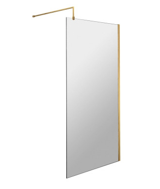 Hudson Reed Wetroom Screen & Support Bar, Durable Toughened Glass Wet Room Glass Panels Wetroom Shower Screen in Brushed Bras...