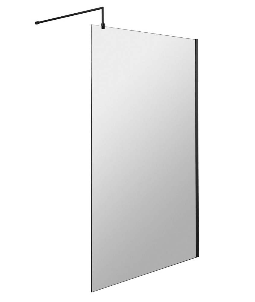Hudson Reed Wetroom Screen & Support Bar, Durable Toughened Glass Wet Room Glass Panels Wetroom Shower Screen in Matt Black, ...