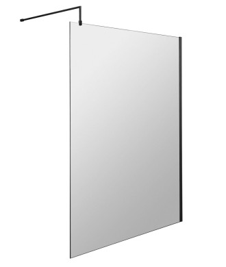 Hudson Reed Wetroom Screen & Support Bar, Durable Toughened Glass Wet Room Glass Panels Wetroom Shower Screen in Matt Black, ...