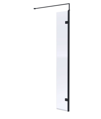 Hudson Reed Wetroom Swing Screen, Toughened Glass Wet Room Glass Panels & Wetroom Shower Screen in Matt Black, 300mm x 1950mm