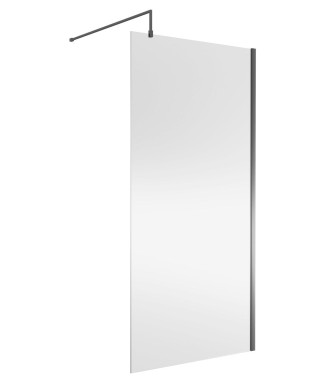 Nuie Wetroom Screen, Durable Toughened Fixed Glass Bathroom Shower Screen with Support Bar in Brushed Pewter, 1000 x 1850mm
