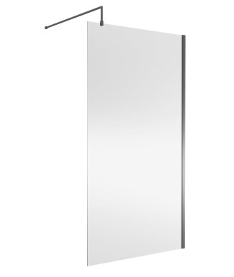 Nuie Wetroom Screen, Durable Toughened Fixed Glass Bathroom Shower Screen with Support Bar in Brushed Pewter, 1100 x 1850mm