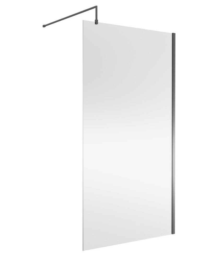 Nuie Wetroom Screen, Durable Toughened Fixed Glass Bathroom Shower Screen with Support Bar in Brushed Pewter, 1100 x 1850mm