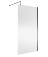 Nuie Wetroom Screen, Durable Toughened Fixed Glass Bathroom Shower Screen with Support Bar in Brushed Pewter, 1100 x 1850mm