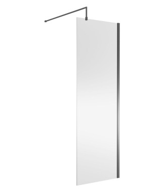 Nuie Wetroom Screen, Durable Toughened Fixed Glass Bathroom Shower Screen with Support Bar in Brushed Pewter, 700 x 1850mm