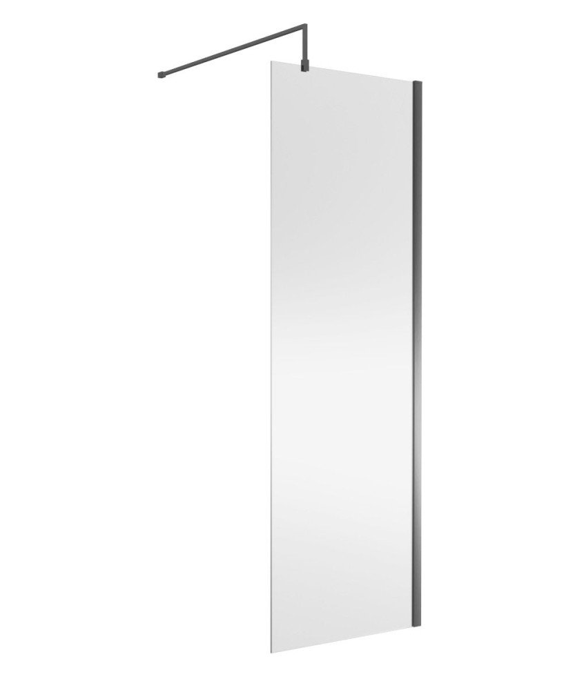 Nuie Wetroom Screen, Durable Toughened Fixed Glass Bathroom Shower Screen with Support Bar in Brushed Pewter, 700 x 1850mm