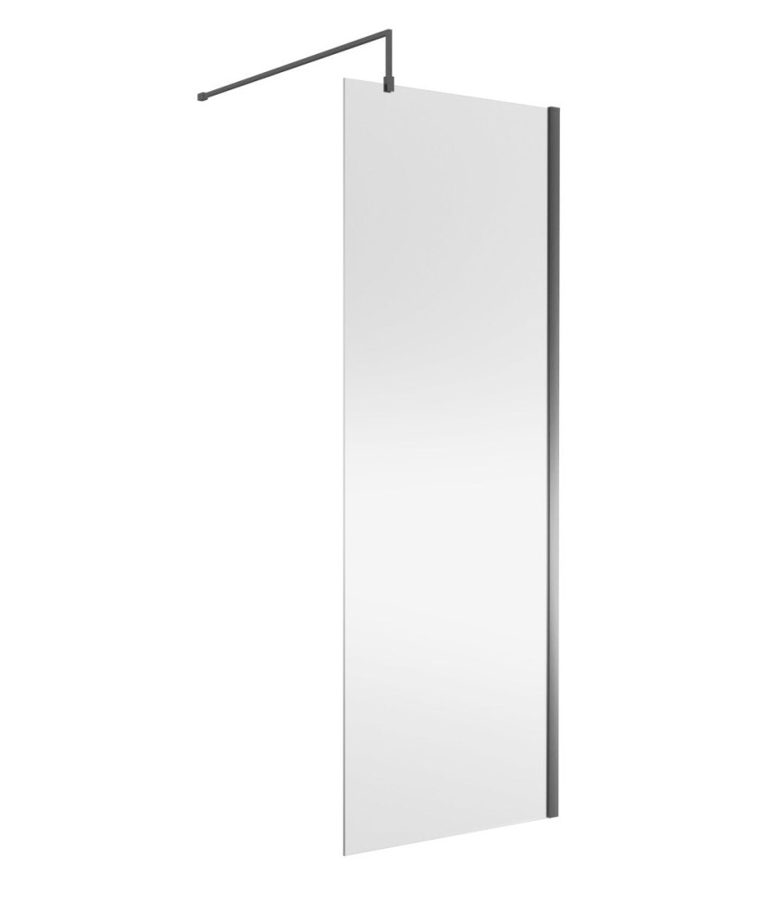 Nuie Wetroom Screen, Durable Toughened Fixed Glass Bathroom Shower Screen with Support Bar in Brushed Pewter, 760 x 1850mm