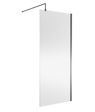 Nuie Wetroom Screen, Durable Toughened Fixed Glass Bathroom Shower Screen with Support Bar in Brushed Pewter, 900 x 1850mm