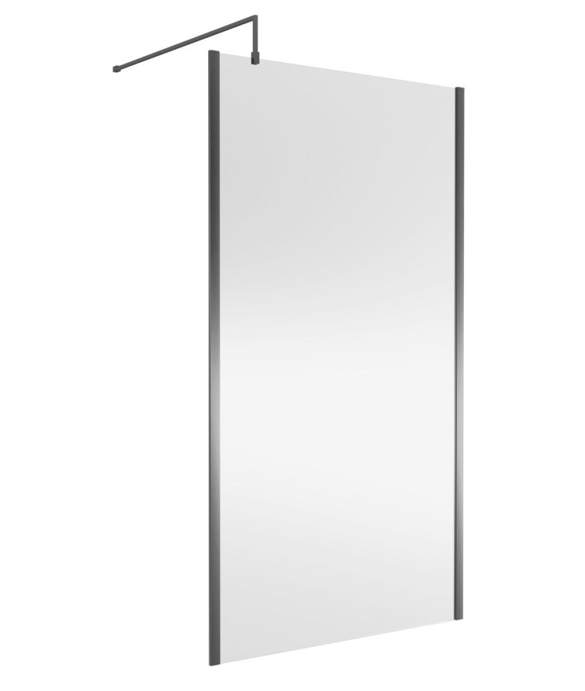 Nuie Wetroom Screen Outer Frame, Durable Frameless Fixed Bathroom Glass Shower Screen in Brushed Pewter Finish, 1100mm