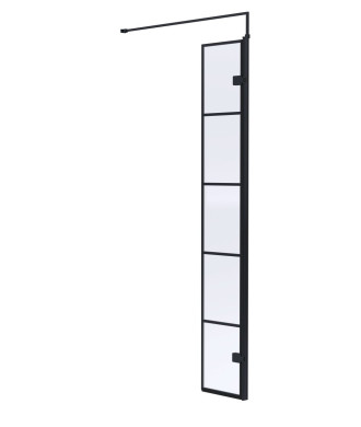 Hudson Reed Wetroom Swing Screen with Support Bar, Durable Toughened Glass Panels & Shower Screen Accessory in Matt Black, 300mm