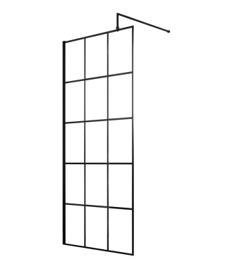 Hudson Reed Framed Wetroom Screen with Support Bar, Durable Toughened Glass Panels & Shower Screen Accessory in Matt Black, 9...