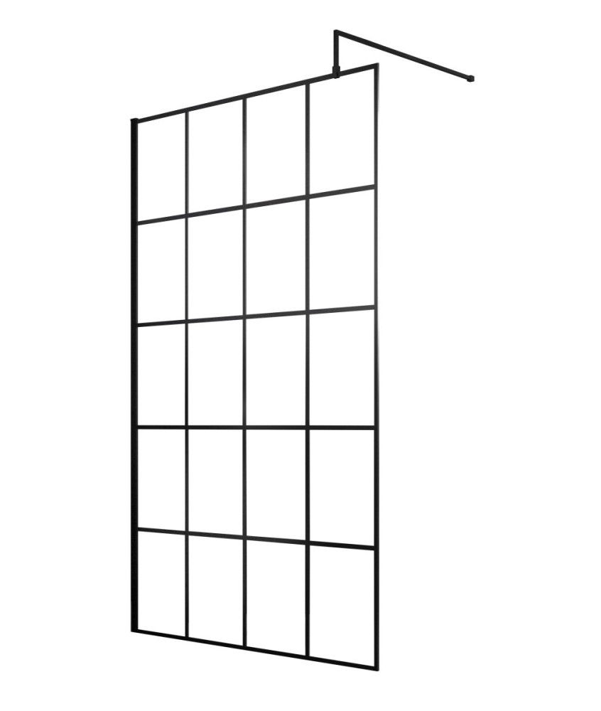 Hudson Reed Framed Wetroom Screen with Support Bar, Durable Toughened Glass Panels & Shower Screen Accessory in Matt Black, 1...