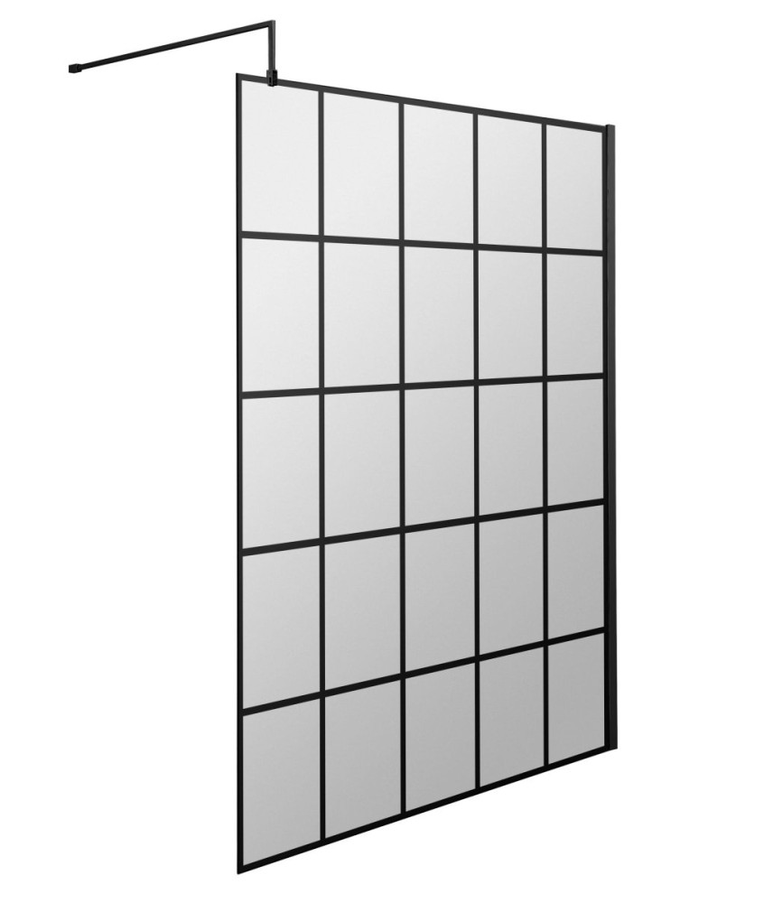 Hudson Reed Framed Wetroom Screen with Support Bar, Durable Toughened Glass Panels & Shower Screen Accessory in Matt Black, 1...