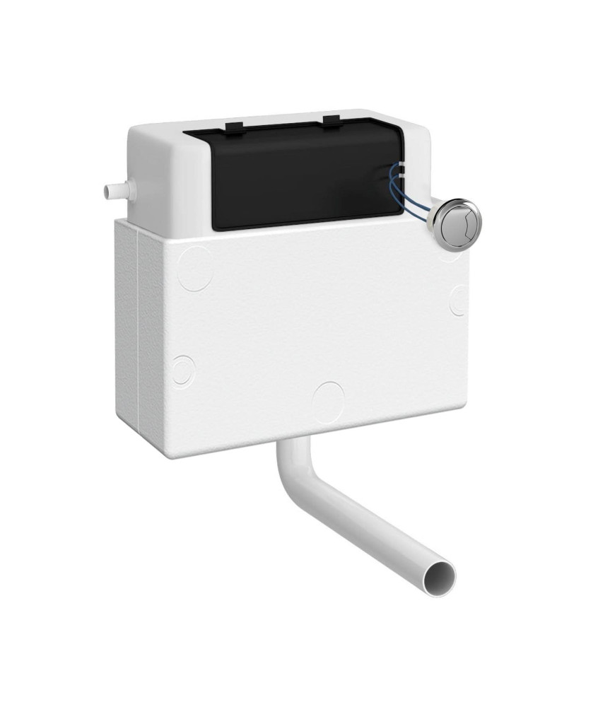Nuie Universal Access Concealed Toilet Cistern With Chrome Round Flush Plate - Black/White