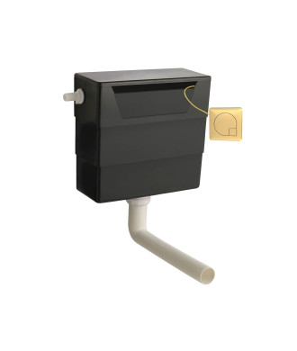 Nuie Universal Access Concealed Toilet Cistern With Brushed Brass Flush Plate - Black