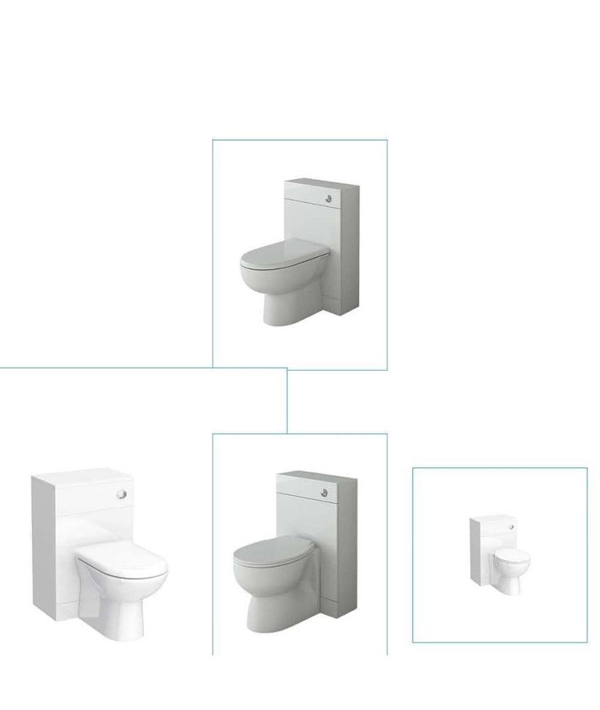 VeeBath Rynox Ceramic D Shaped Back to Wall Toilet & WC Unit Set with Pan, Seat and Cistern, Gloss White Bathroom Toilet Set