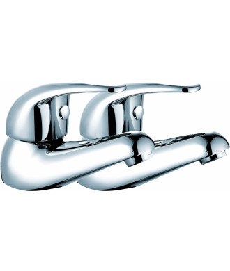 Luton Luxury Round Twin Hot and Cold Sink Basin Taps Brass Faucet Pair with Ceramic Disc Technology - Chrome