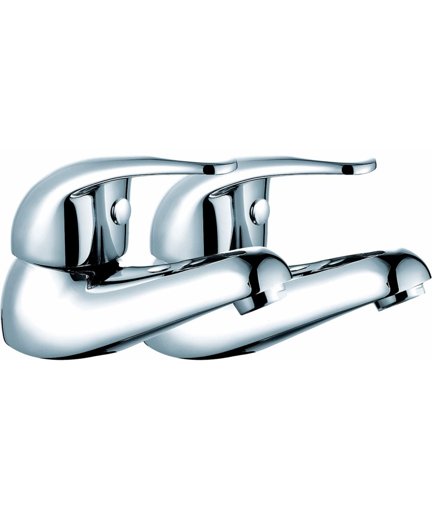 Luton Luxury Round Twin Hot and Cold Sink Basin Taps Brass Faucet Pair with Ceramic Disc Technology - Chrome