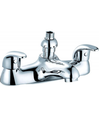 Luton Luxury Round Monobloc Double Lever Bath Shower Mixer Tap Bathroom Tub Filler Brass Faucet with Shower Head - Chrome