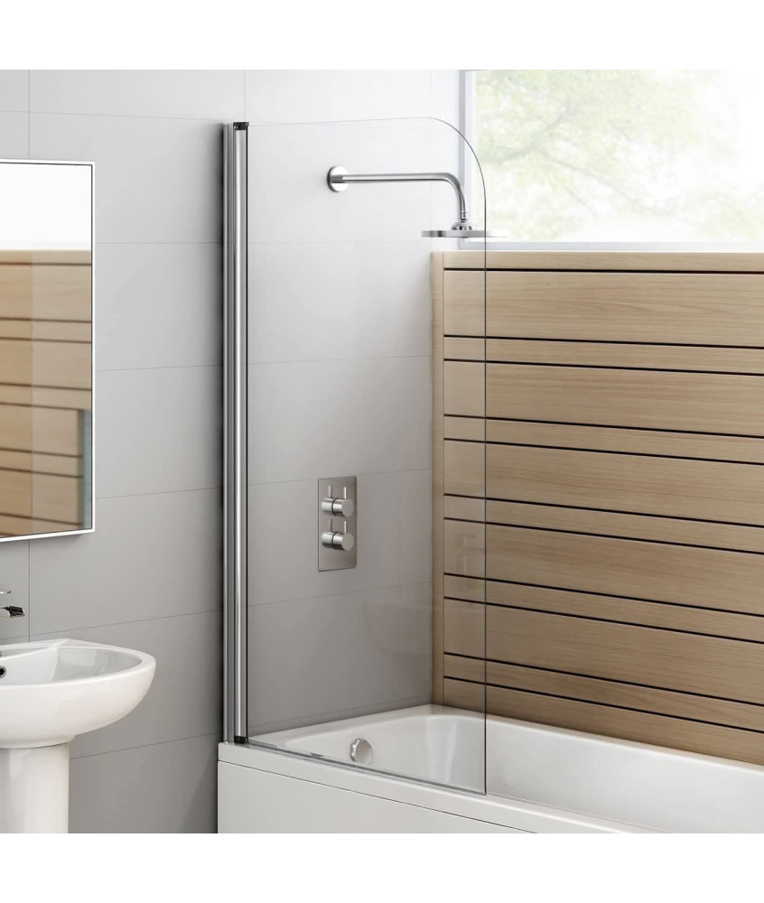 VeeBath 1400mm x 800mm Modern Curved Edge Straight Glass Bath Screen
