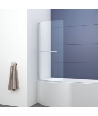 VeeBath 1435mm x 720mm 6mm Glass Curved Shower Bath Screen with Towel Rail - Chrome