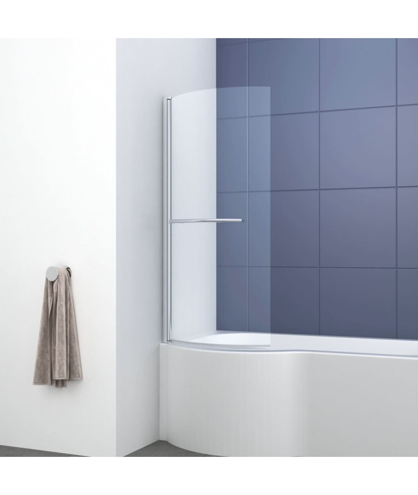 VeeBath 1435mm x 720mm 6mm Glass Curved Shower Bath Screen with Towel Rail - Chrome