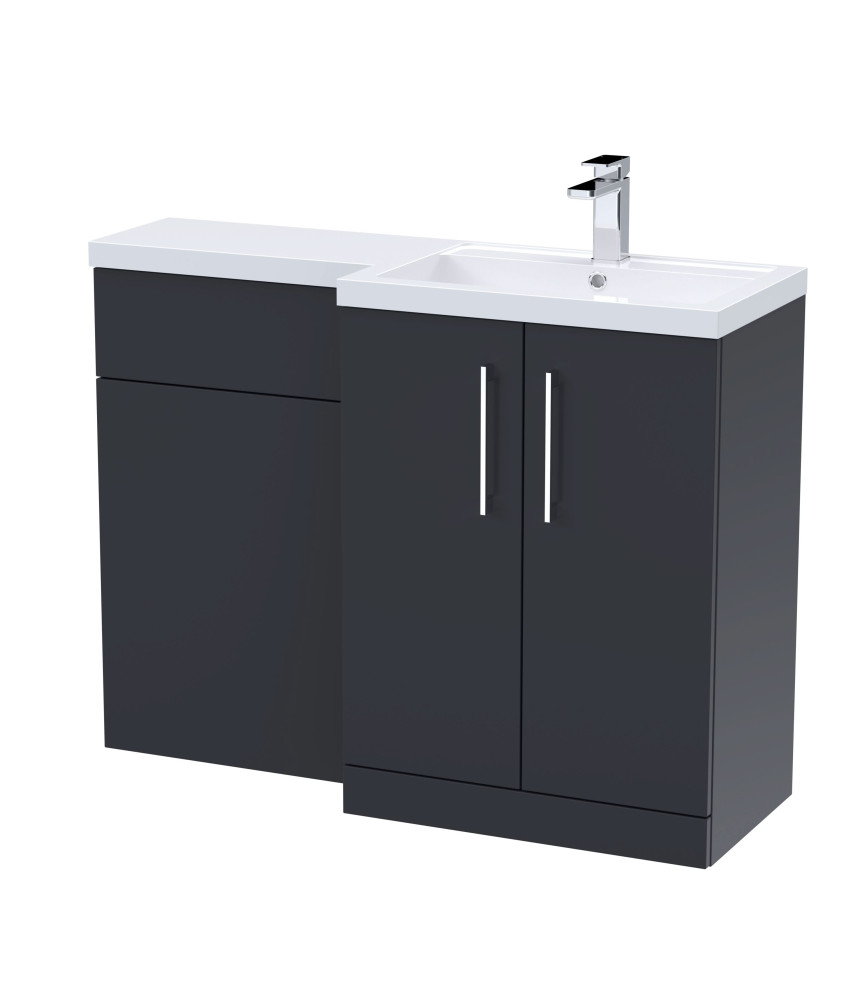 Nuie 1100mm Right Hand Combination, Polymarble Basin Pre-drilled with 1 Tap Hole, Bathroom Storage Unit in Soft Black
