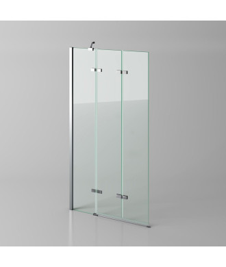 iBathUK 800 x 1400mm Folding Bath Shower Screen with Pivot Glass Panel - Chrome