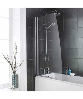 VeeBath 800 x 1400mm Sail Edge Bath Shower Screen with 6mm Safety Glass - Chrome