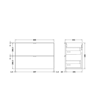Hudson Reed Fusion Wall Hung 2 Soft Close Drawer Vanity Unit without Basin, Modern Bathroom Furniture in Gloss White Finish, ...