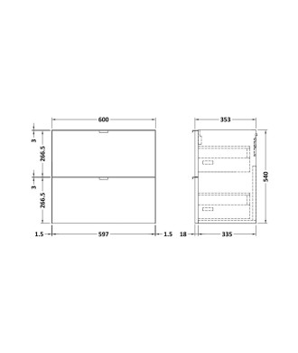 Hudson Reed Fusion Wall Hung 2 Soft Close Drawer Vanity Unit without Basin, Modern Bathroom Furniture in Gloss Grey Finish, 6...