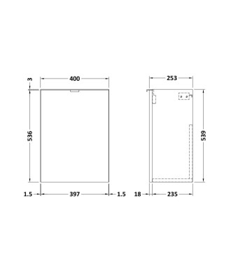 Hudson Reed Fusion Wall Hung 1 Door Vanity Unit without Basin, Modern Compact Bathroom Furniture in Gloss Grey Finish, 400mm
