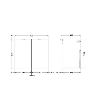 Hudson Reed Wall Hung 2 Soft Close Door Vanity Unit without Basin, Modern Bathroom Furniture in Woodgrain Oak Finish, 600mm
