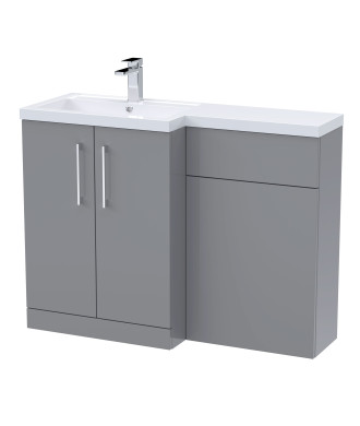 Nuie 1100mm Left Hand Combination, Polymarble Basin Pre-drilled with 1 Tap Hole, Bathroom Storage Unit in Satin Grey