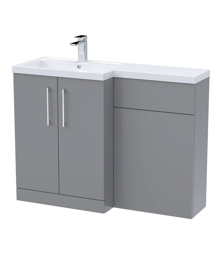 Nuie 1100mm Left Hand Combination, Polymarble Basin Pre-drilled with 1 Tap Hole, Bathroom Storage Unit in Satin Grey