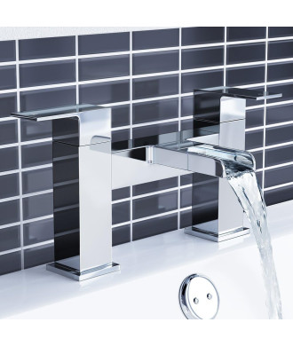 iBathUK Kinetic Waterfall Basin Sink Mixer Tap, Bath Tub Filler Luxury Bathroom Set, Elegant Bath Sink Mixer Tap, Chrome
