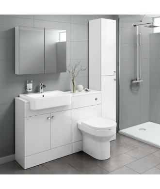 iBathUK Harper Combined Vanity Unit Bathroom Suite, Basin Cabinet with Back to Wall Toilet WC & Pan, Modern Vanity Unit with ...