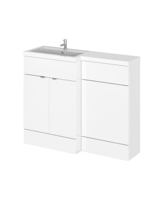 Hudson Reed Fusion Floor Standing 2 Door Vanity Basin & WC Left Hand Combination, Bathroom Storage Unit in Gloss White 1100mm