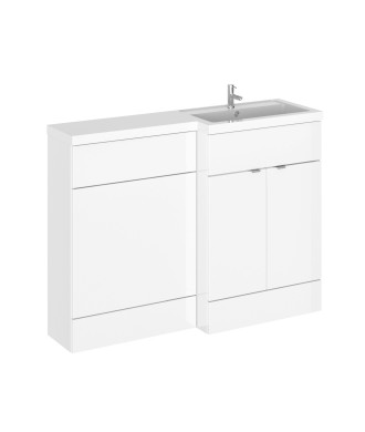 Hudson Reed Fusion Floor Standing 2 Door Vanity Basin & WC Right Hand Combination, Sink Vanity Unit, Gloss White, 1200mm