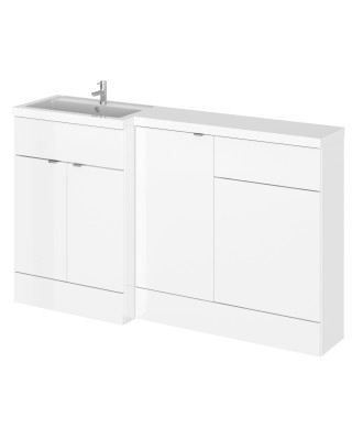 Hudson Reed Fusion Floor Standing 3 Door Vanity Basin & WC Left Hand Combination, Vanity Unit with Basin, Gloss White, 1500mm