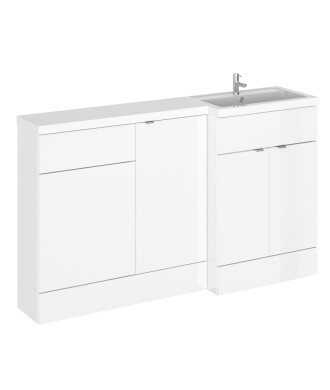 Hudson Reed Fusion Floor Standing 3 Door Vanity Basin & WC Right Hand Combination, Vanity Unit with Basin, Gloss White, 1500mm