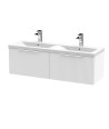 Hudson Reed Fluted Wall Hung 2-Drawer Vanity and Double Ceramic Basin, Modern Sink Vanity Unit, Satin White, 1200mm