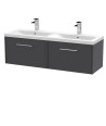 Hudson Reed Fluted Wall Hung 2-Drawer Vanity and Double Vitreous China Basin, Contemporary Sink Vanity Unit, Graphite Grey Wo...
